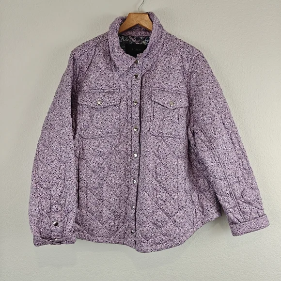 J. Crew Quilted Cotton shirt-jacket Grandma Chic Cottagecore floral Lavender 2XL